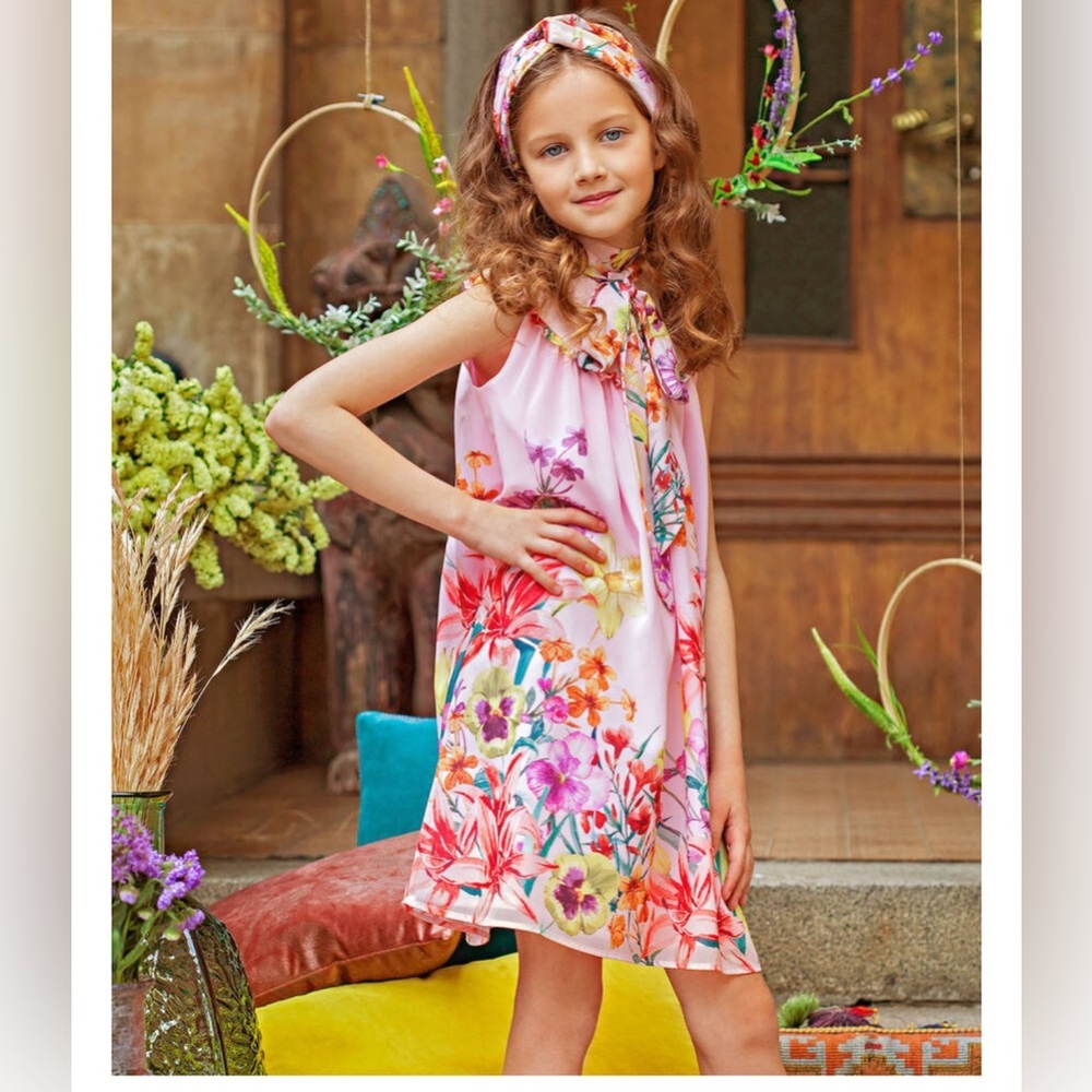 Floral Pink Kids Casual Dress - Picture 13 of 13